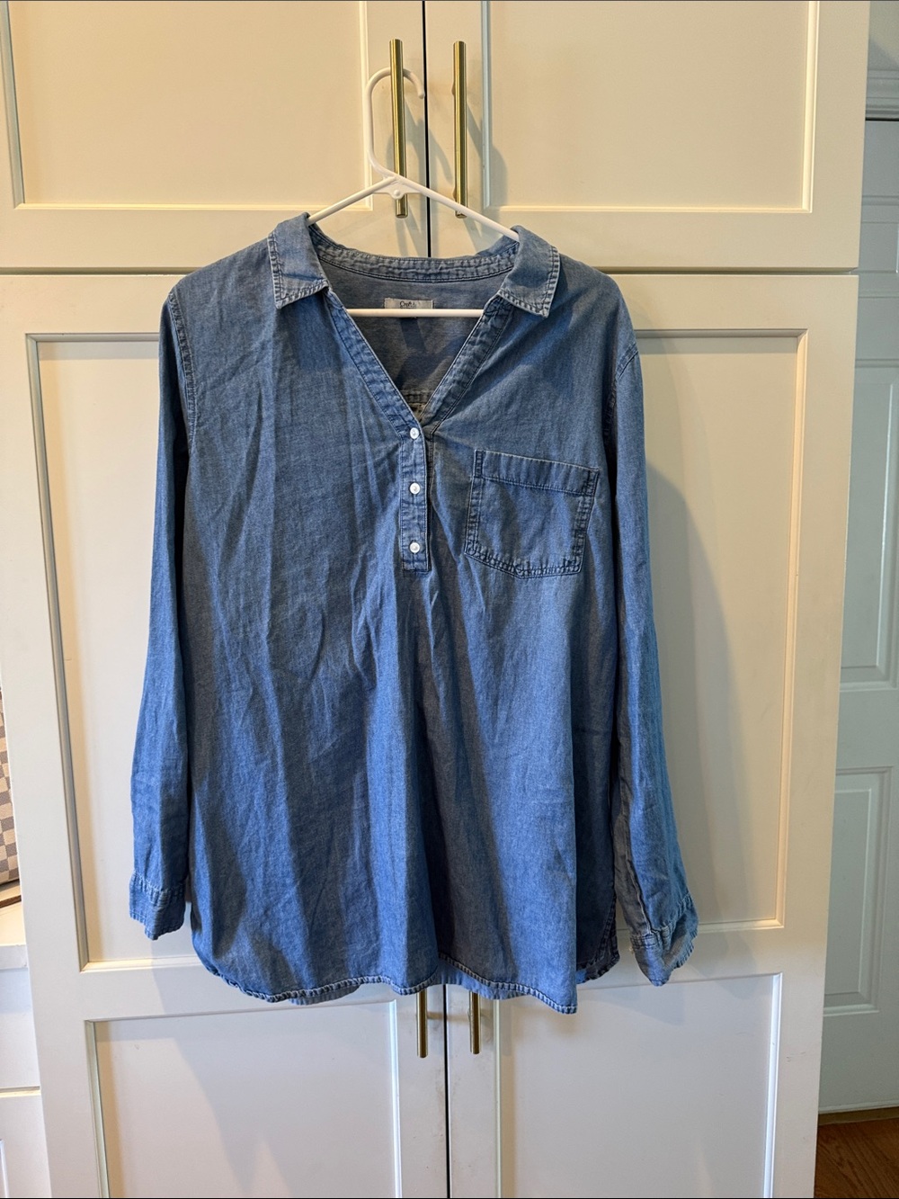 Cotton Chambray Button Pullover Shirt - Blue XL